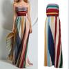 Colorful Tube Top Gown Dress Off Shoulder Striped Print Long Dress High Waist Wedding Guest Prom Cocktail Party Dress