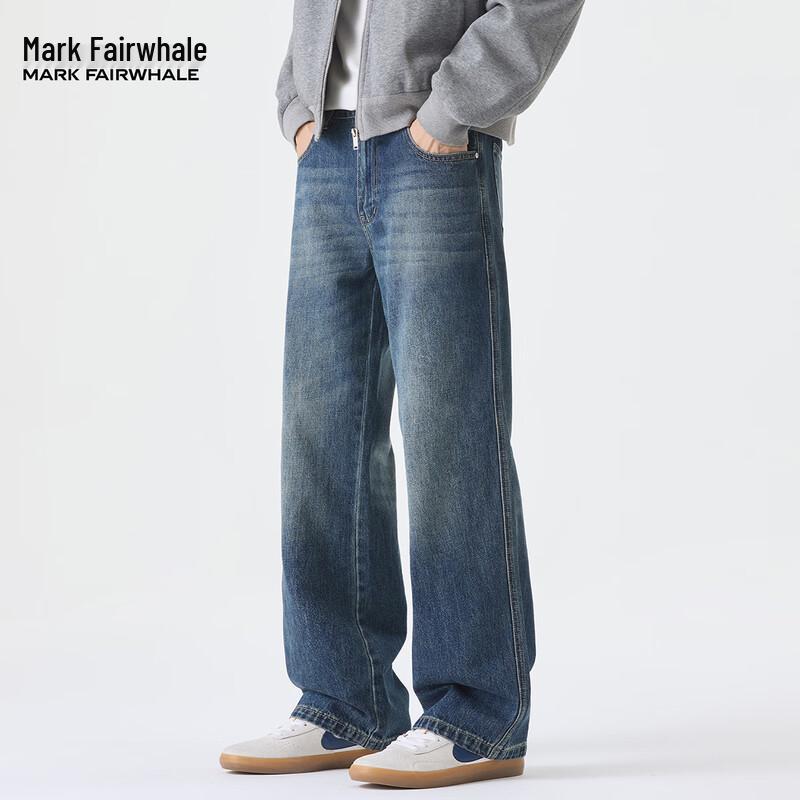 Mark Fairwhale Men's Straight Loose Fit Washed Denim Jeans