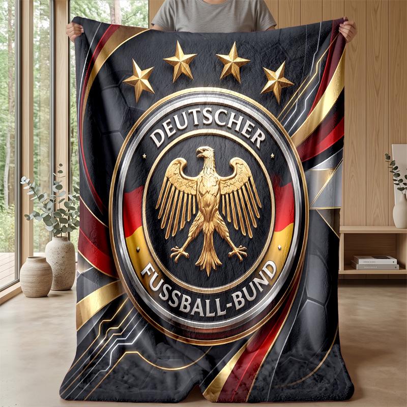 Germany Football Printed Flannel Blanket Skin Friendly Warm Decorative Throw for Indoor Couch Bed Daily Use