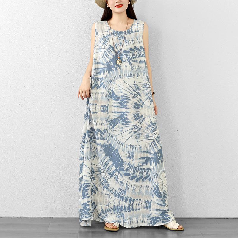 DIMANAF Neu 2026 Damen Übergröße Sommer Dame Langes Kleid Weste Ärmellos Locker Übergröße Maxi Strand Blumenmuster Sommerkleid Kleidung