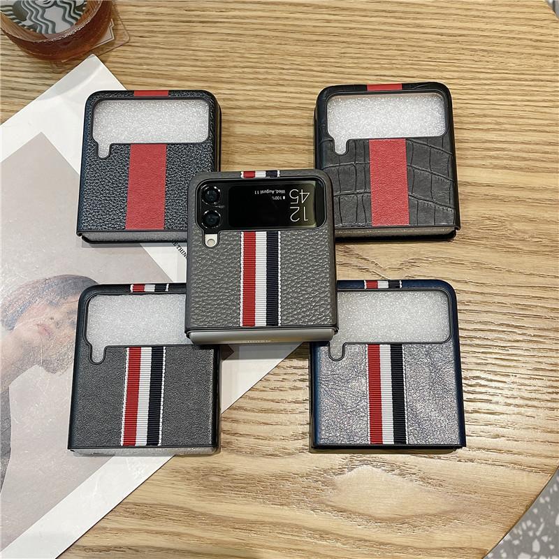 Stripe Litchi Grain Cross Pattern Case for Samsung Galaxy Z Flip 5 Flip 4 Flip 3 Phone Case Full Shockproof Luxury Leather Case for ZFlip4 3