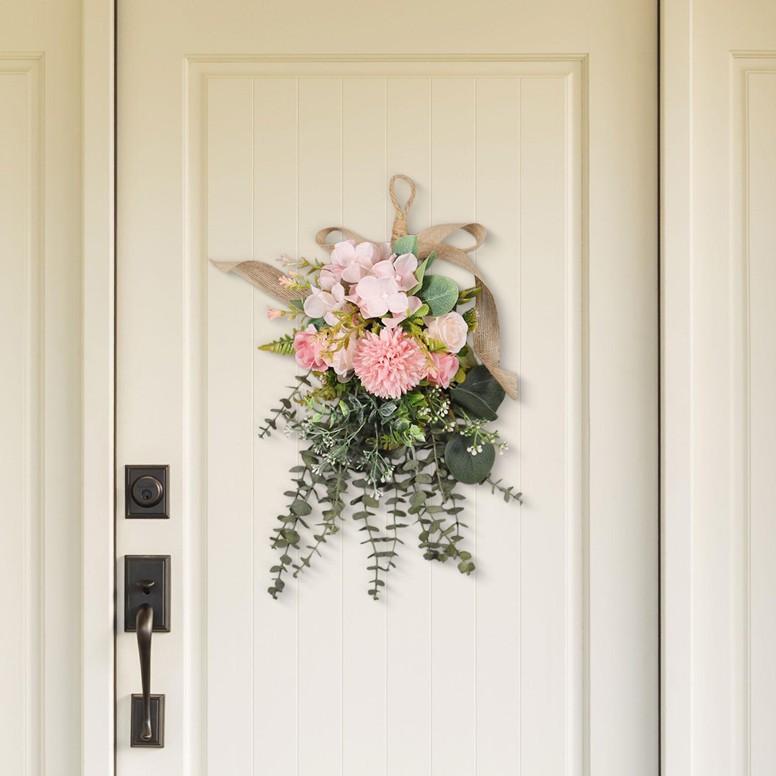

Eucalyptus Chrysanthemum Wreath Artificial Floral Teardrop Flower Teardrop Wreath 40 cm for Anniversary Yard Hotel рожевий
