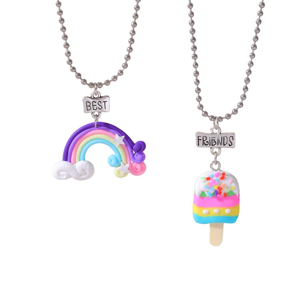15 Stil Polymer Clay Anhänger Best Friends Halsketten Set BFF Fimo Regenbogen Lutscher Eiswaffeln Anhänger Perlen Kette Kinder Geschenk