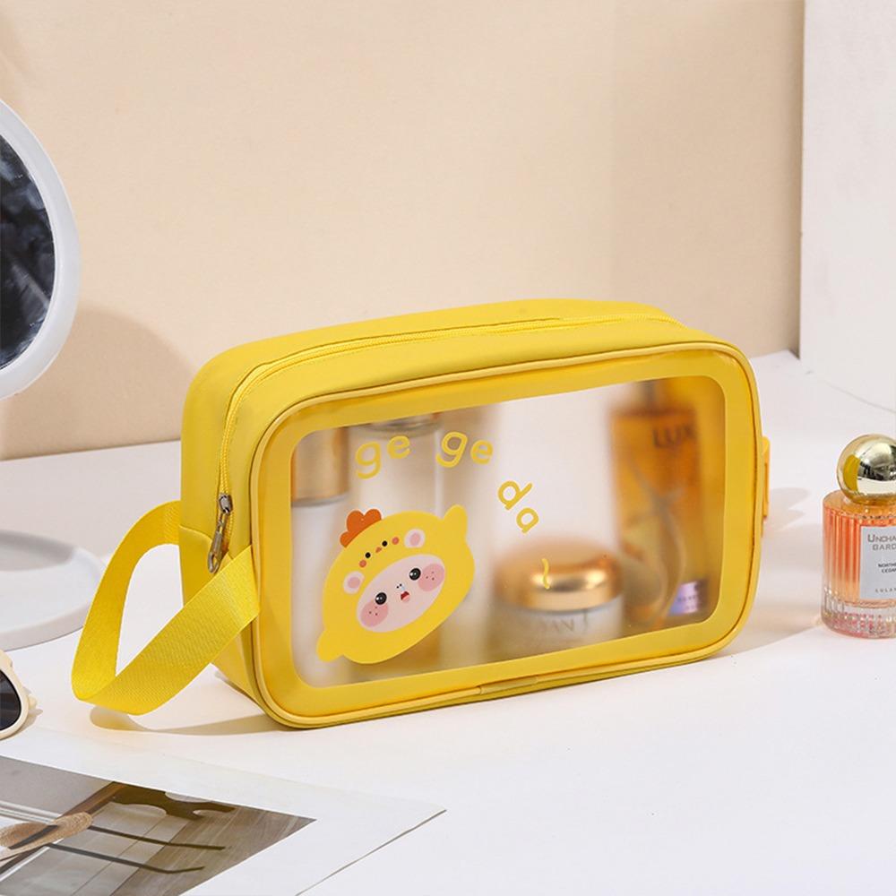 Portable PU Makeup Bag Transparent Large Capacity Travel Toiletry Pouch Cartoon Wet-Dry Separation Wash Bag for Women Girls