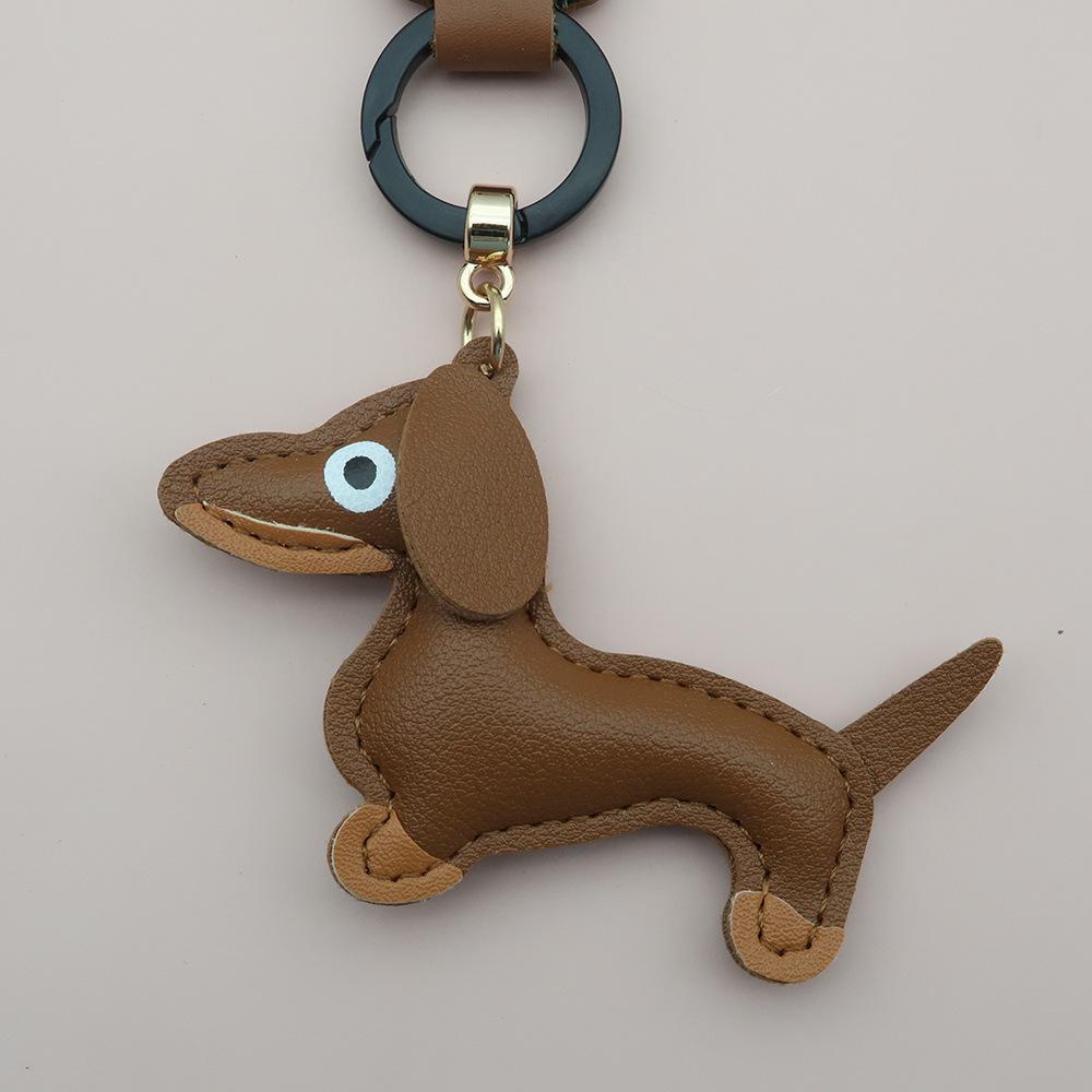 Mini Dachshund Cowhide Keychain: High-Quality Anti-Lost Lanyard with Cute Doll Pendant