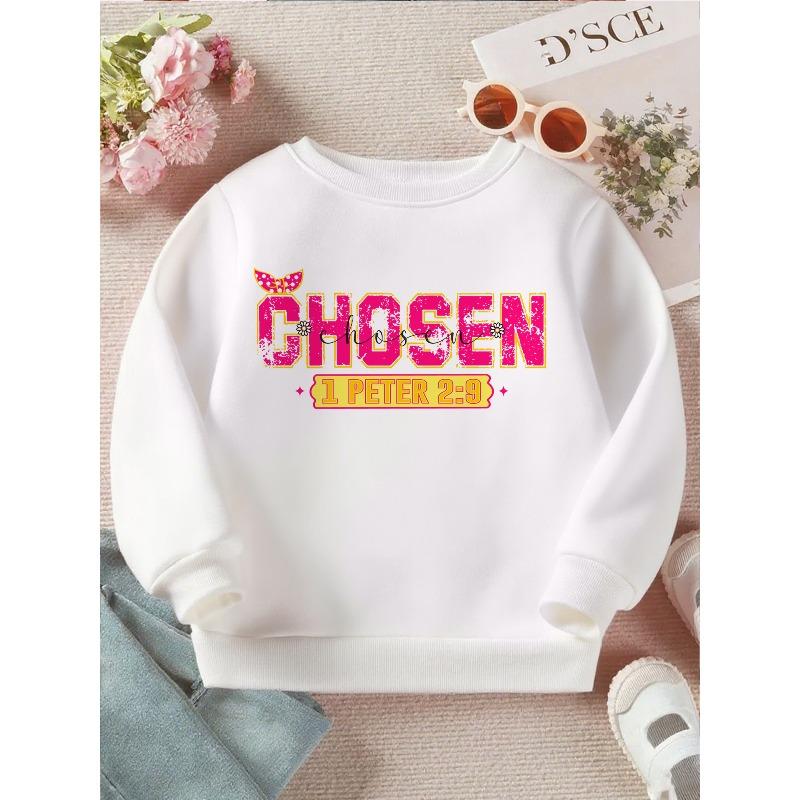 European sizes Kids Chosen Sweatshirt - with Hebrews 11:1 Peter 2:9 Print, Soft Loose-Fit Pullover , Winter Warm Gift Idea (Machine Washable) 110 белый