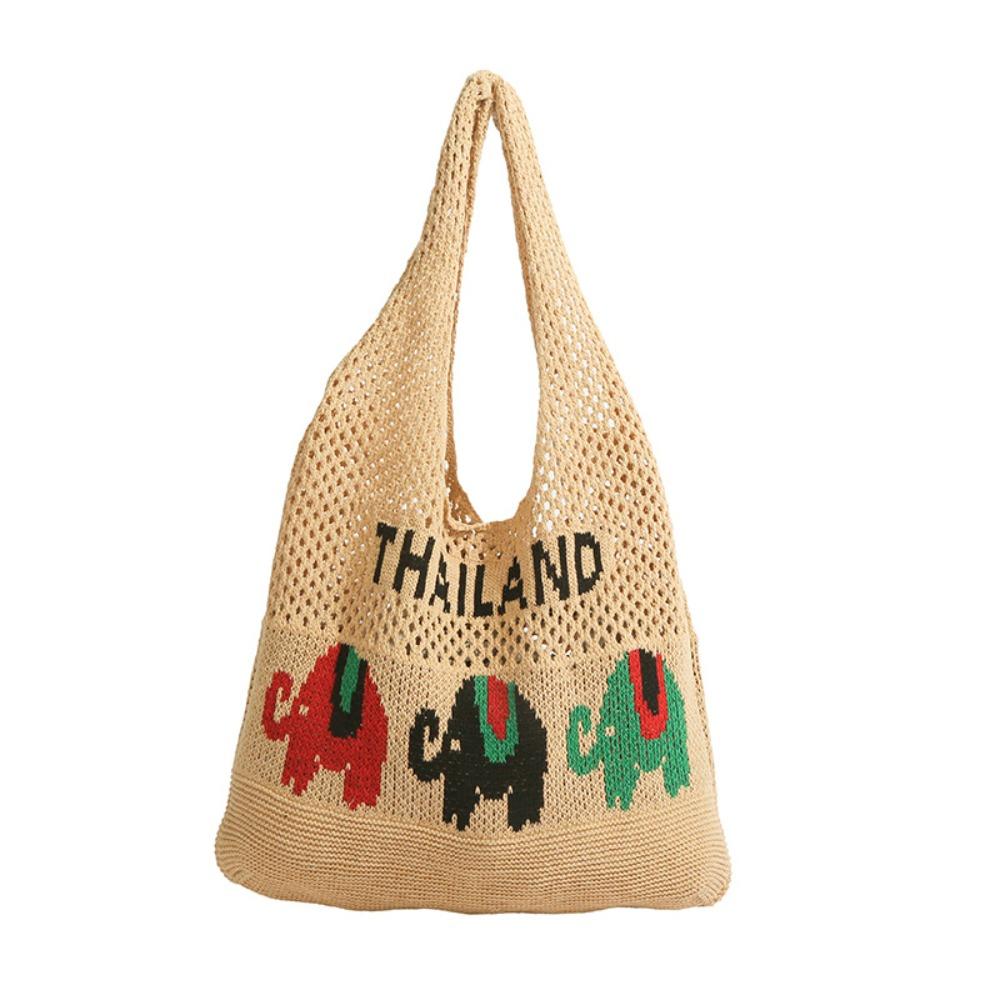 

Summer Hollow Out Weave Bag Thailand Knitted Tote Bag Sweet Cotten Crochet Shoulder Bag Beach хаки