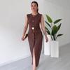Elegant Women's Long Summer Dress with Buttoned Waist - 2025 European & American Style