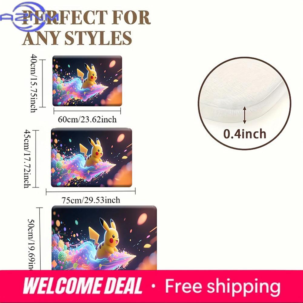 Pokemon Pikachu Colorful Particles Art Print Non-Slip Doormat, Absorbent Floor Mat for Home Decor