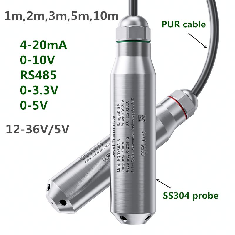 1m 2m 3m 5m Submersible Water Level Sensor 4-20mA Tank Well Pool 0-10V RS485 Level Sensor Transmitter