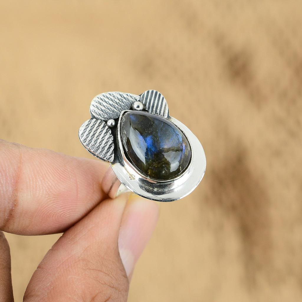Third Eye Chakra Pear Labradorite Gemstone 925 Silver Daughter Wedding Boho Ring