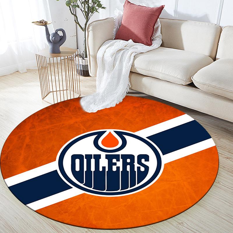 Edmonton Oilers Round Area Rug,Carpet Rug for Living Room Bedroom Sofa Playroom Decor,Non-slip Floor Mat
