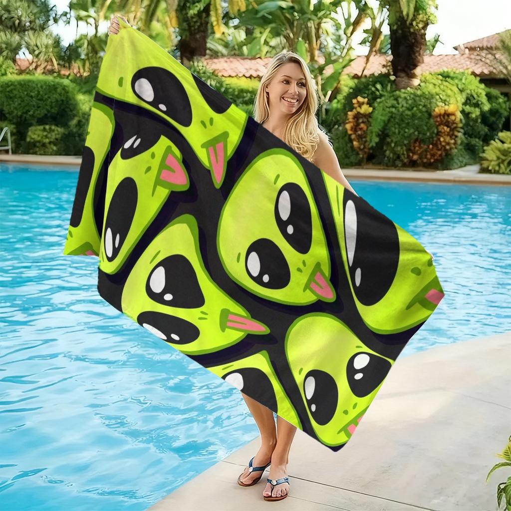 1 Stück Lustiges Alien Emoji Strandtuch Schnelltrocknendes Handtuch Geeignet für Meeresufer Pool Camping Urlaub Yoga Für Familie Freunde Kinder