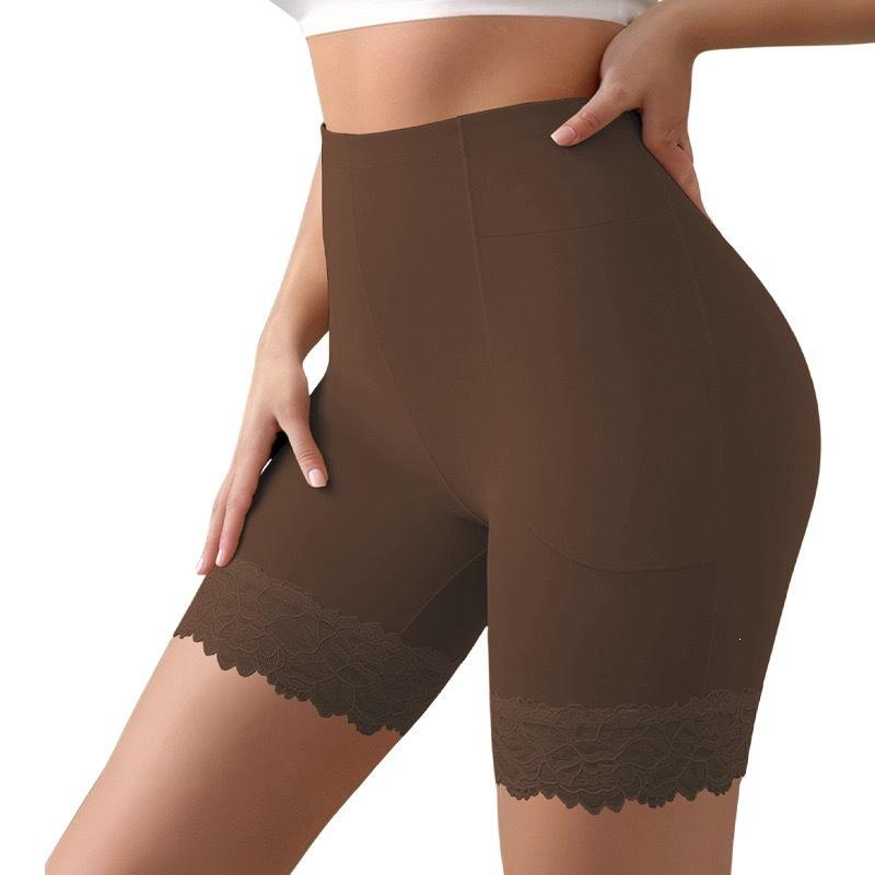 Plus Size Ladies Spring and Summer Lace Single Side Pocket High Waist Safety Leg Underwear