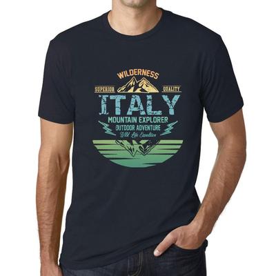 Herren Vintage T-Shirt Grafik T-Shirt Mountain Explorer Italy Navy