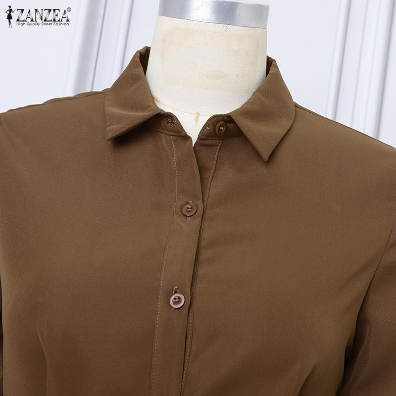 ZANZEA Dámské ležérní šaty s límečkem s volným dlouhým rukávem