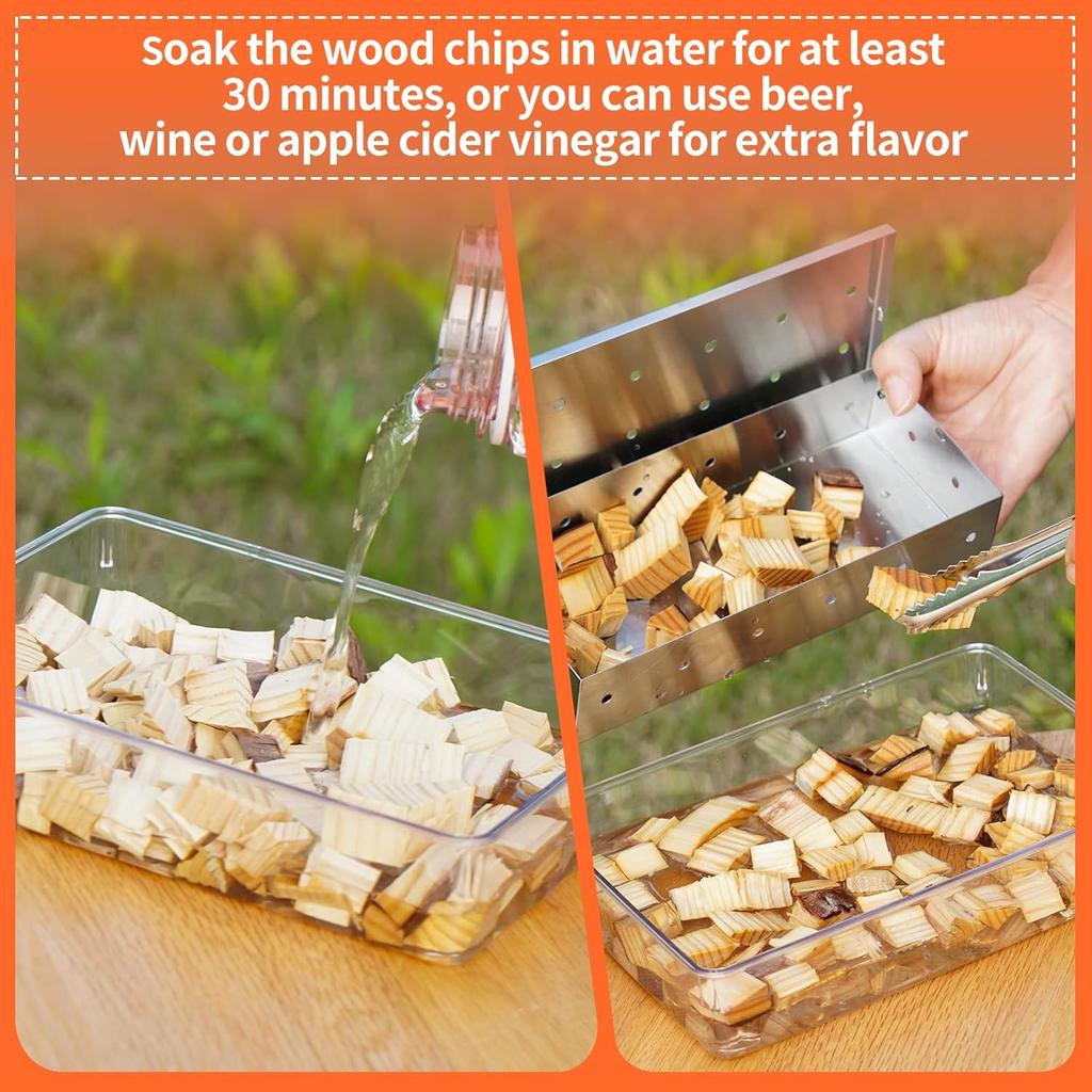 2 Pack Stainless Steel Smoker Box, for Use with Wood Chips To Add Smoky BBQ Flavor To Gas or Charcoal Grills