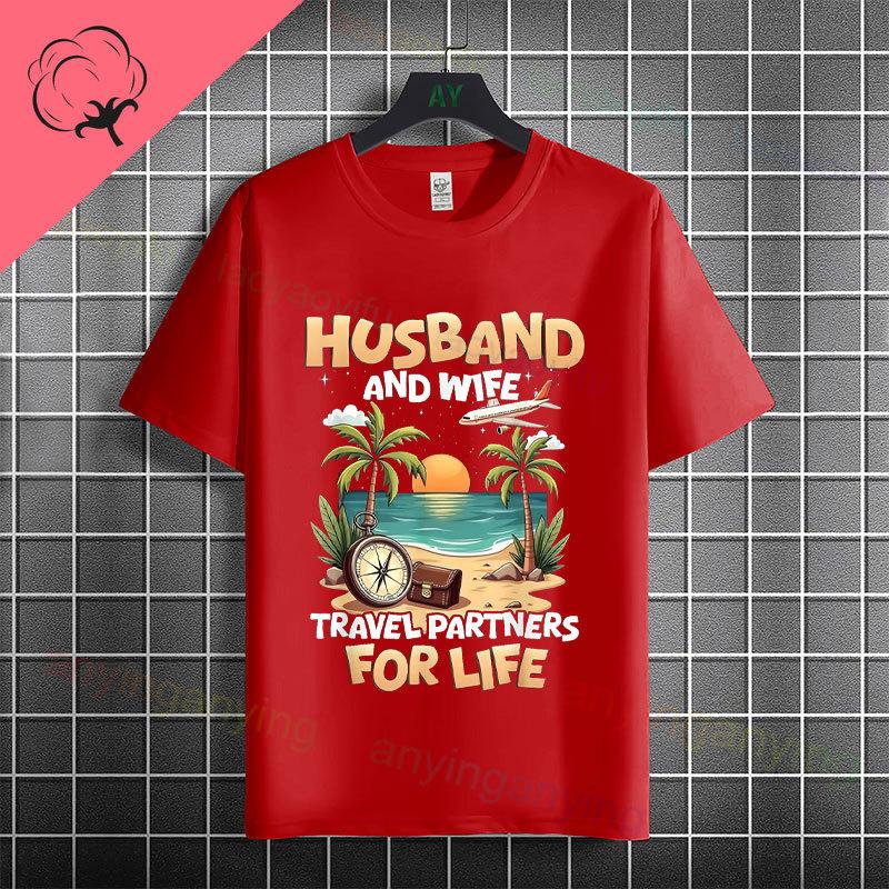 Unisex  Unisexs Family Vacation 2026 Graphic Tshirt With Retro Sunset Palm Tree Desgin Pure Cotton Short Sleeve Casual Tshirt