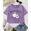 Cartoon Retro Rabbit Duck Print Washed T-Shirt Women Cotton Comfortable T Shirt Woman Streetwear Y2K Top
