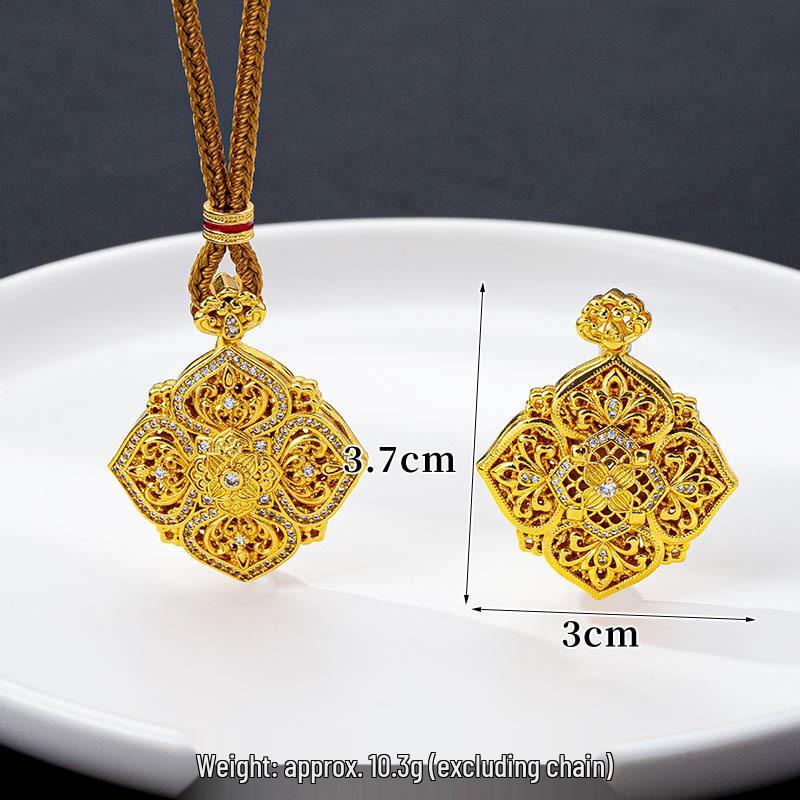 Court Style Diamond-Inlaid Ruyi Pendant Women's Gold Necklace - Durable, Colorfast Accessory