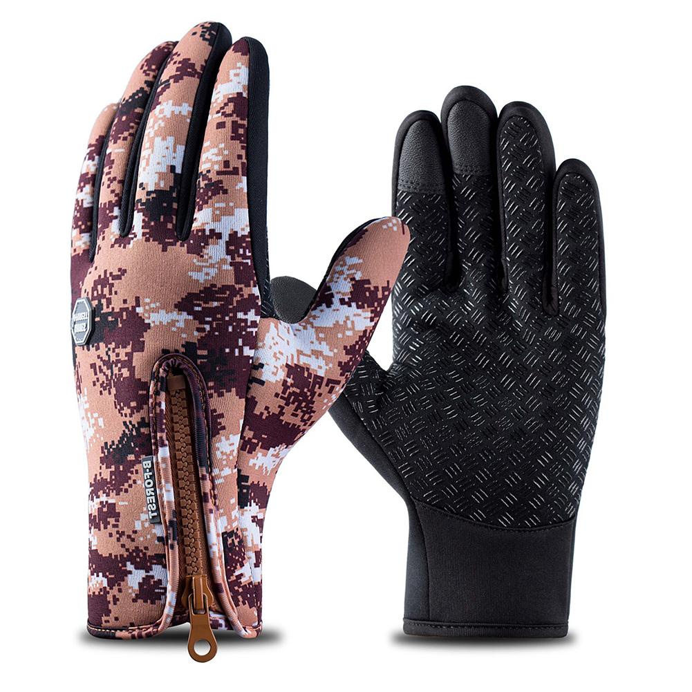 Outdoor Waterproof Camouflage Sports Touch Screen Ski Gloves Hiking Fishing Full Finger Zipper Gloves