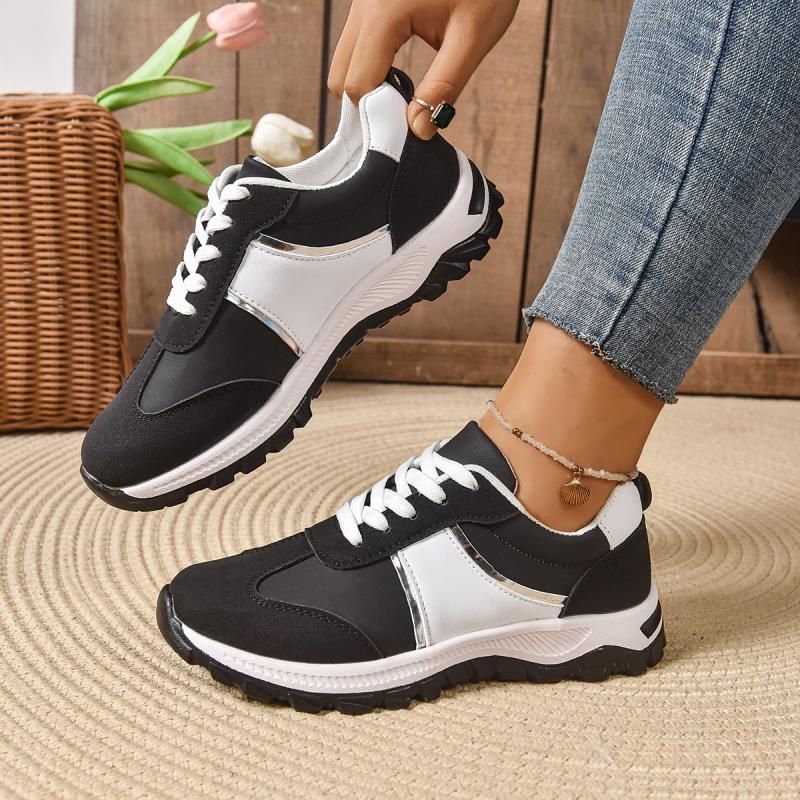 Fashion Casual Patchwork Sport Sneaker Women 2025 Summer Soft Thick Bottom Lace Up Vulcanize Shoes Women Comfortable Non Slip Shoes