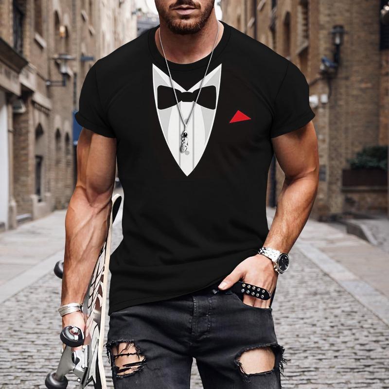 Letní pánská falešná dvoudílná trička s kulatým výstřihem Ležérní volný střih Vhodné pro outdoor Všestranné trendové tričko