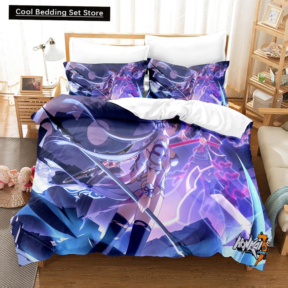 3D Anime Honkai Impact 3rd Bedding Set Printed Decorative 2_3pcs Duvet Cover Set Bedclothes Quilt Cover Home For Home Textiles