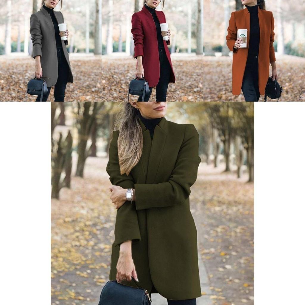Womens Fashion Overcoat Trench Coat With Solid Color Long Warm Comfortable Jacket