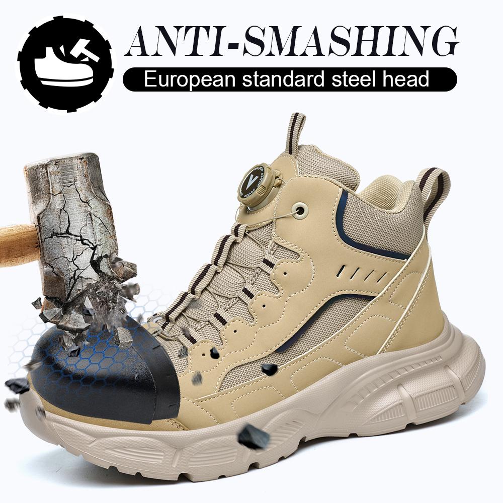 Drehknopf Sicherheitsstiefel Herren Stahlkappenschuhe Durchstichfeste Arbeitsstiefel Schutzschuhe Leichte Sicherheits-Sneaker Herren
