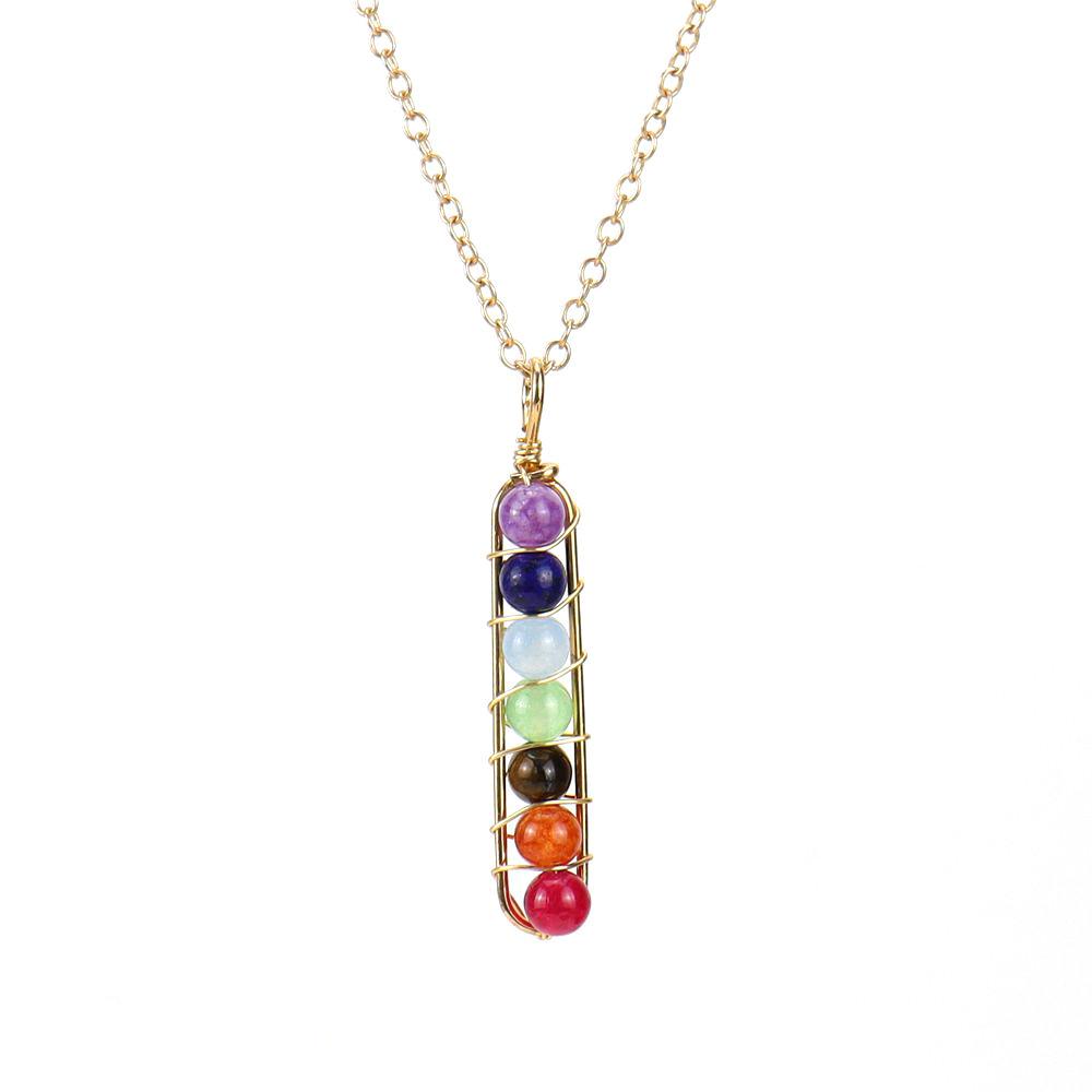 Gold Hand-Wound Colorful Beaded Crystal Agate U-Shaped Pendant Necklace N123