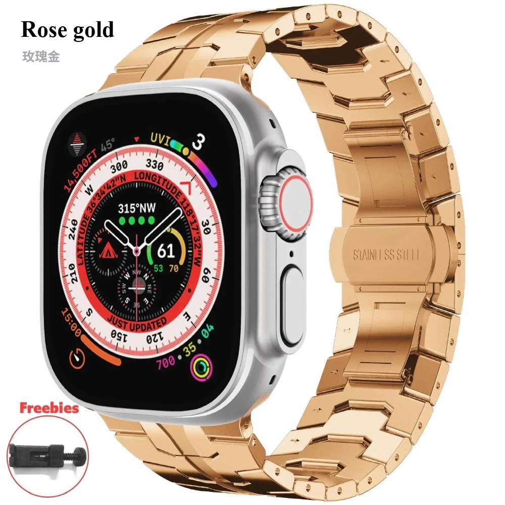 Titanium Color Stainless Steel Strap For Apple Watch Ultra 49mm 10 9 8 7 6 5 4 SE Luxury Metal Wristband Belt iWatch 46/42/45/41/44/40mm Correa