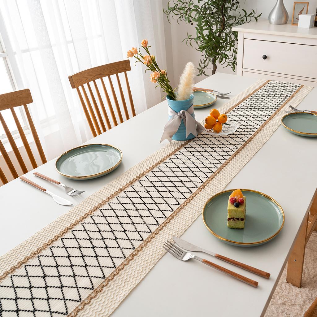 Böhmisch Rustikal Hochzeit Brautparty Abendessen Baumwolle Leinen Tischläufer