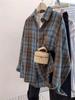 Women's Retro Plaid Contrast Shirt - Korean Style, Loose Fit, Versatile for Spring & Autumn, Unisex Lazy Style Shirt Jacket.