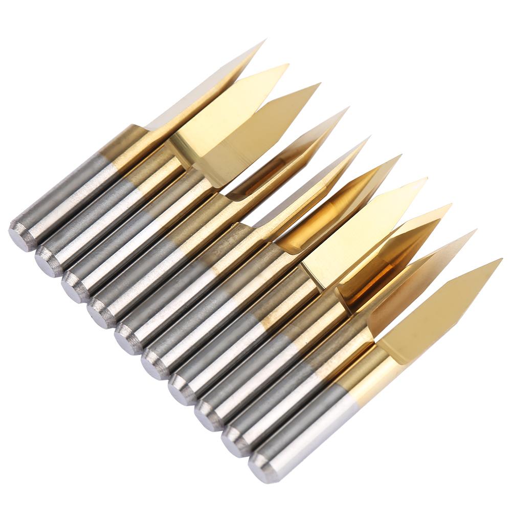 10pcs 3.175mm Titanium Coated Tungsten Steel Engraving CNC Bit Carving Tool (3.175*30 Degrees *0.2)
