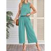 Women Summer Casual Sleeveless Vest Wide Leg Cropped Pants Two Piece Set