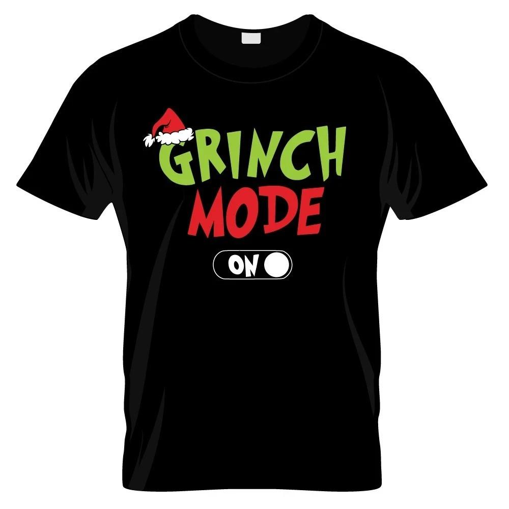 Grinch Mode ON Santa Hat Graphic T Shirt Black 100% Cotton XXXXL