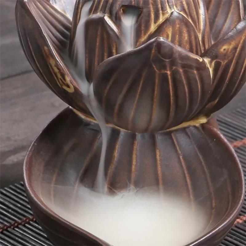 2024 New Antique Lotus Backflow Incense Burner Ceramic Aromatherapy Waterfall Incense Burner Creative Ceramic Ornaments