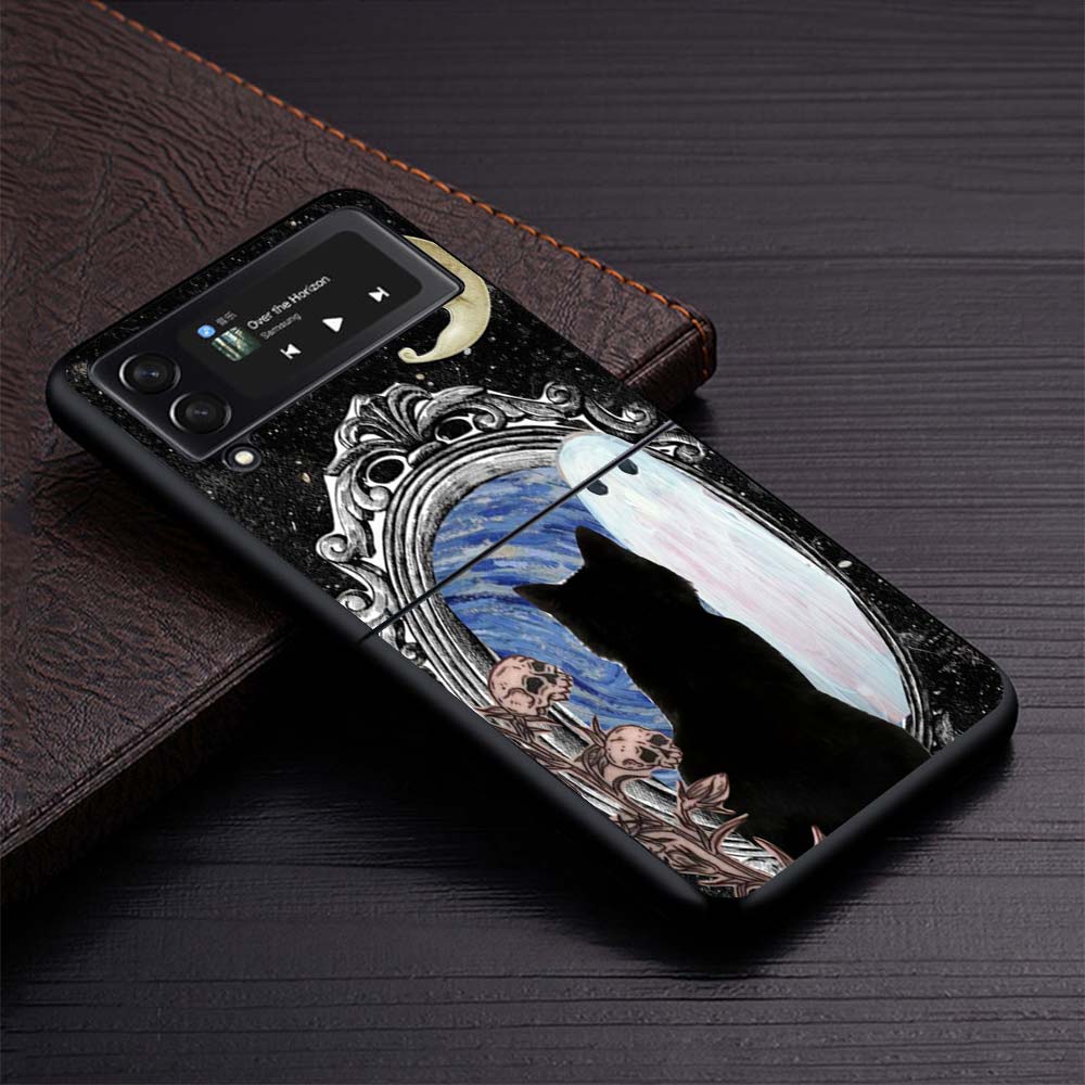 Witch And Cat Colorful Cute Phone Case For Samsung Galaxy Z Flip3 Flip4 Flip5 Flip6 Flip7 For Z Flip 7 6 5 4 3 5G Hard Folding C
