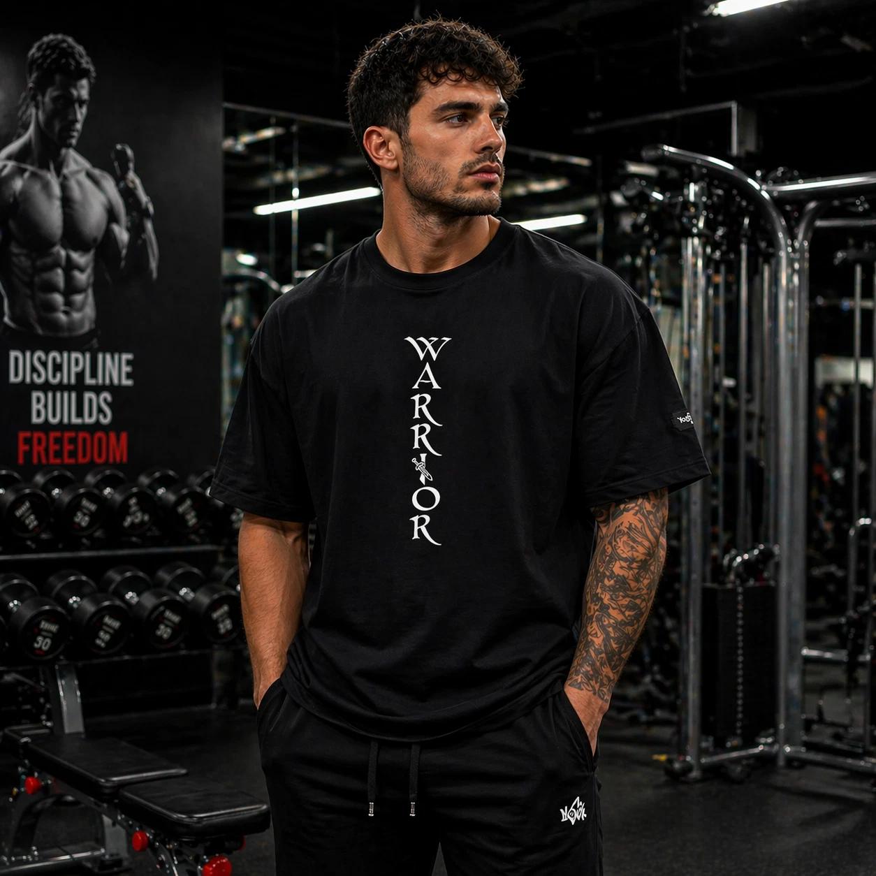 WARRIOR Gym TShirt Men Fitness Workout Tee Bodybuilding Streetwear Graphic Shirt 4XL