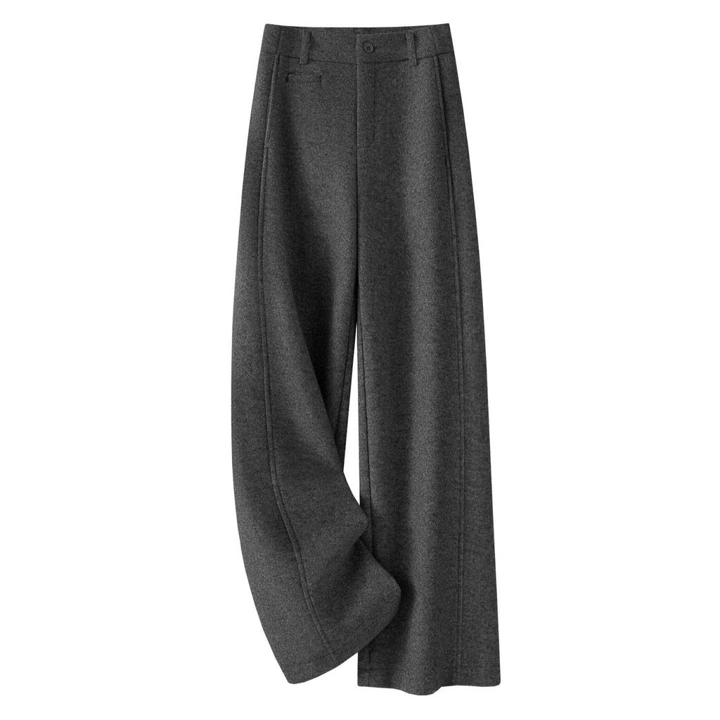 2025 Winter High-Waisted Wool Wide-Leg Pants - Women's Slim Fit, Brown, Flattering Straight-Leg with Drape