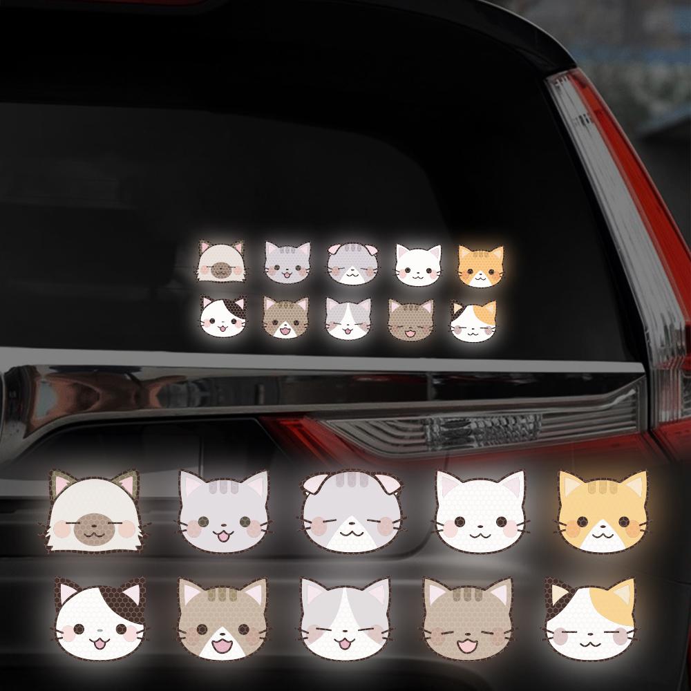 10Pcs Cartoon Cat Car Sticker Vehicle Motorcycle Reflective Scratch Blocking Window Windshield Cute Helmet Sticker Cute Decor