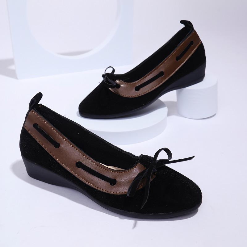 

Fashion Soft Sole Soft Side Four Seasons Single Shoes Women s Retro Round Toe Bow Shallow Mouth Anti-slip Wear-resistant Low Top Shoes 36 чорний