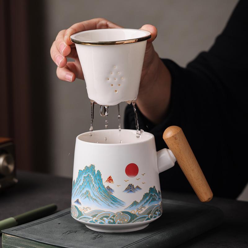 Ceramic Water Cup With Filter Tea Separation Tea Cup Mid-Autumn Festival National Day Teachers' Day Souvenir Lettering