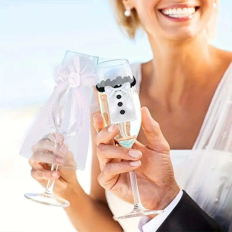 New 4/2PC Wedding Bride Groom Wine Cups Champagne Glasses Ornaments Glass DIY Bride To Be Bridal Shower Bachelorette Party Decor