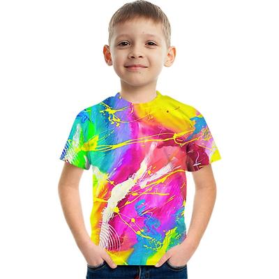 Rainbow Colorful Multi-ink Kids Short Sleeve T-shirt Fashion 3d Printed Colorful Shirts For Boys And Girls
