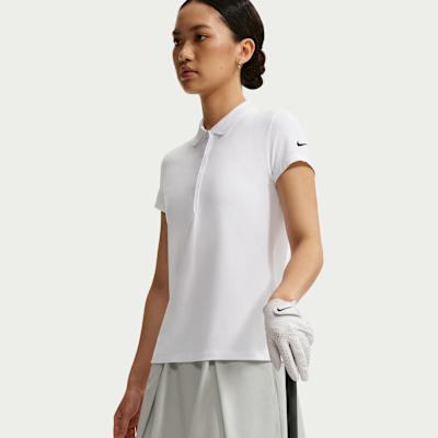 Nike DRI FIT UV Golf Clothing Women's White/Black Polo Collar Moderate