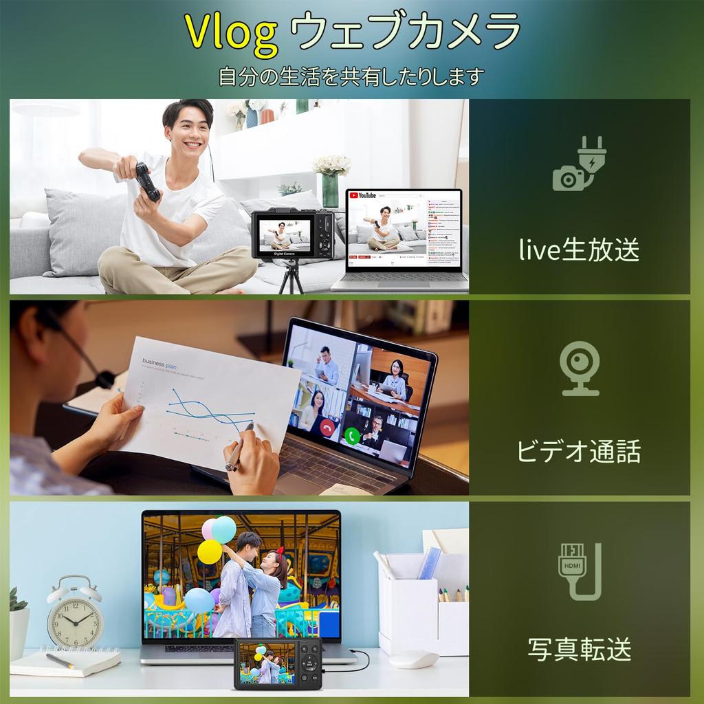 Digital Camera with 5K Rotating Auto 18x Digital Continuous Selfie 32GB Card and for and School Trips Wi-Fi 75MP, 180-Degree Display, Zoom, Focus,