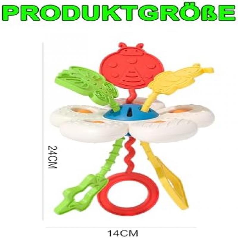 Silicone Pull String Baby Toy - Montessori Sensory Toy for Babies 6+ Months, Fine Motor Skills Development, Travel Toy for Car & Airplane