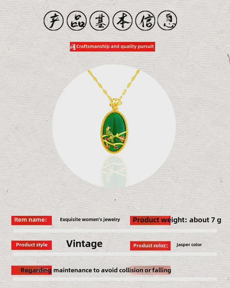 Elegant Jasper-Colored Magpie Pendant with Micro-Inlaid Design - Fashionable Women's Jewelry in Imitation 24K Gold Finish